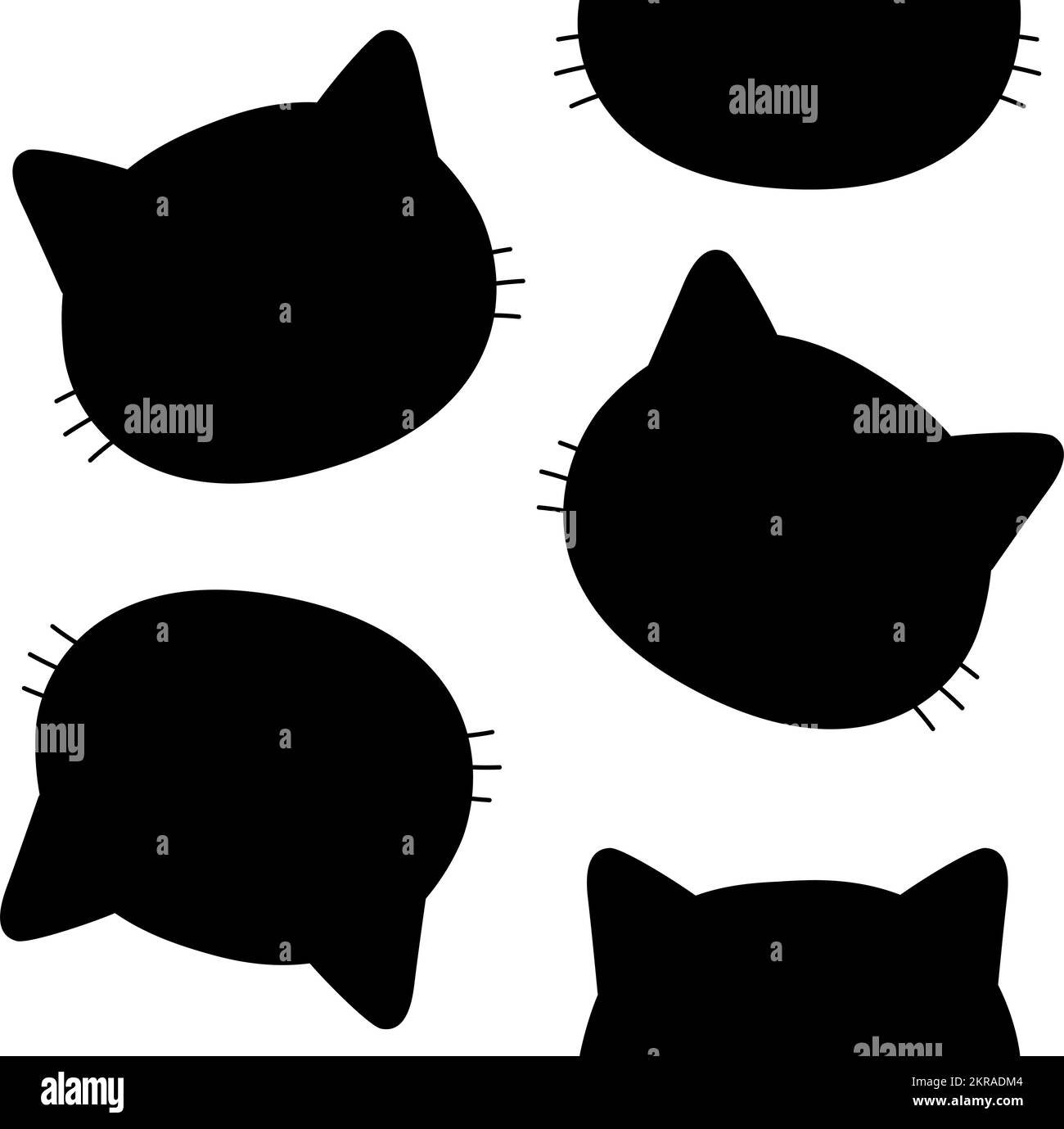 Vector seamless pattern of hand drawn flat cat head silhouette isolated ...