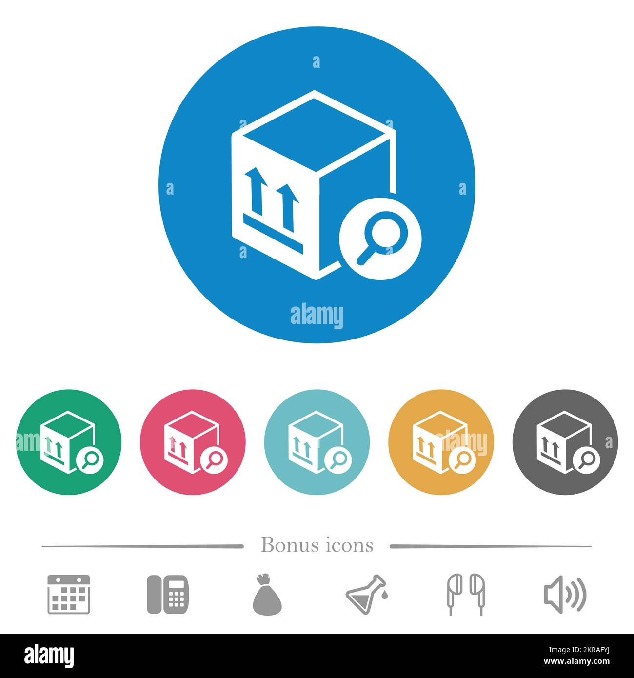 Find package flat white icons on round color backgrounds. 6 bonus icons ...