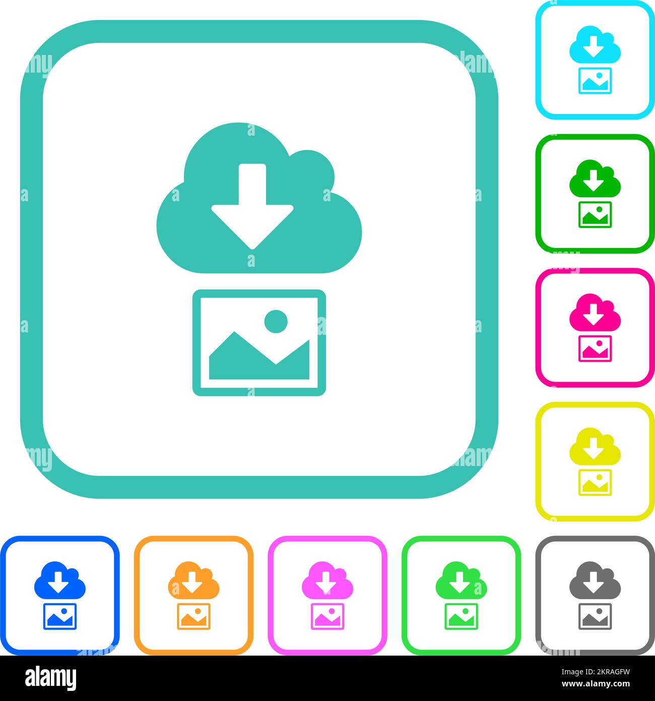 Download image from cloud solid vivid colored flat icons in curved borders on white background Stock Vector