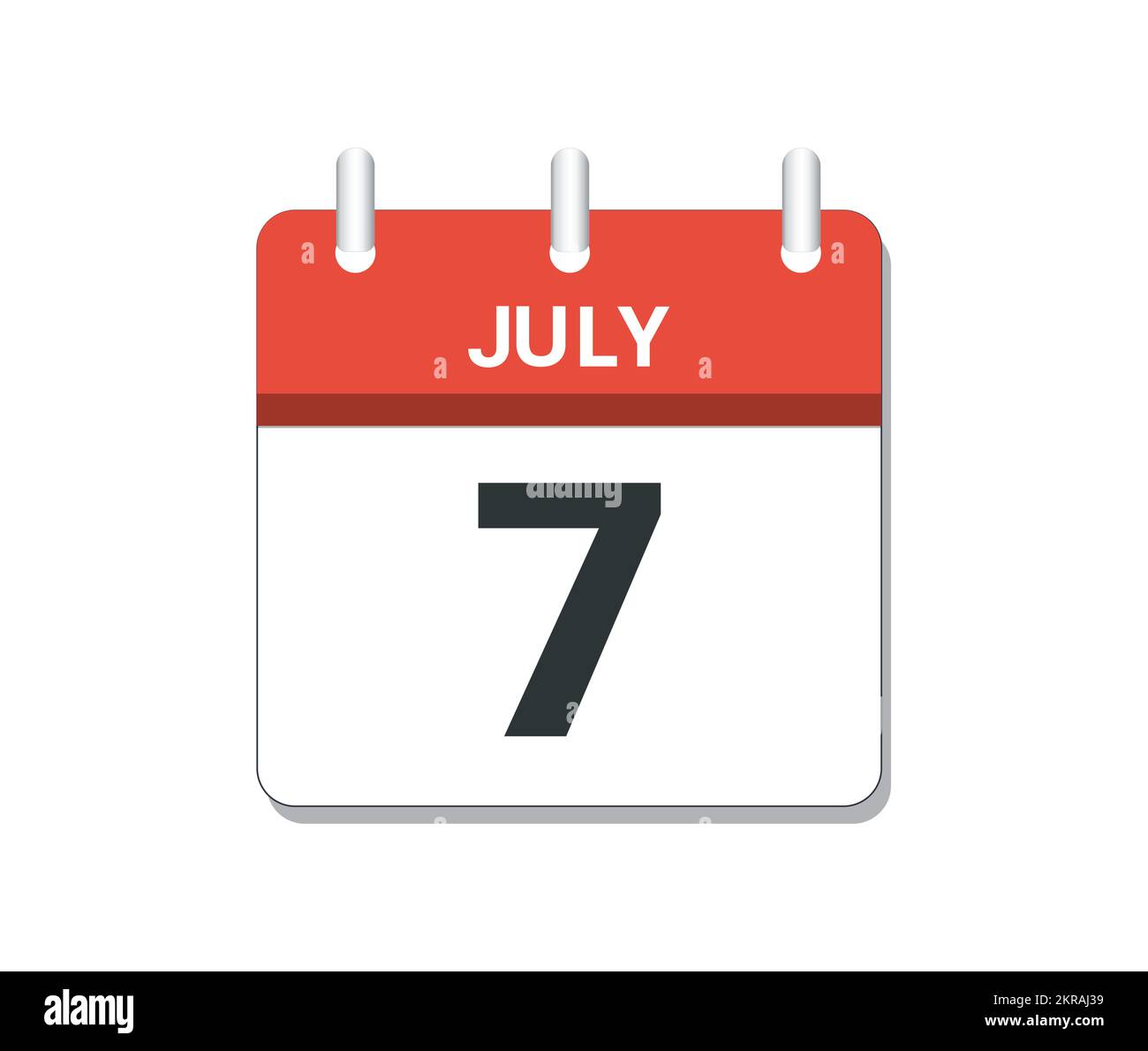 July 7th calendar icon vector. Concept of schedule, business and tasks Stock Vector
