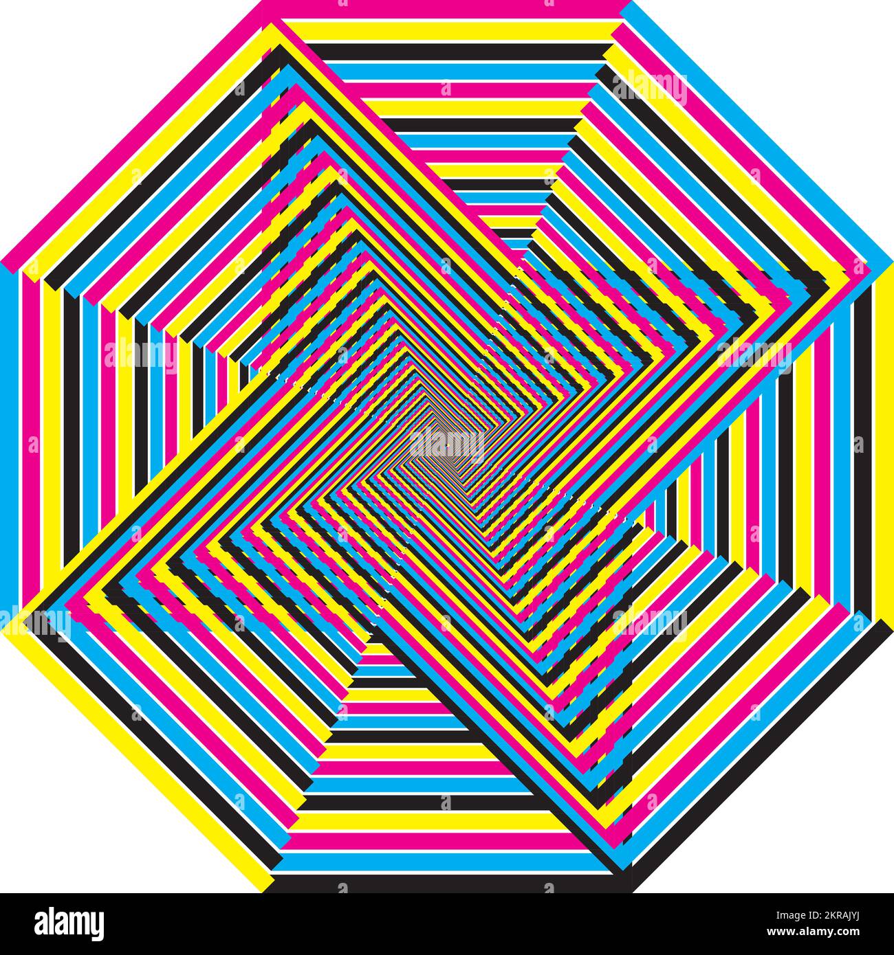 CMYK hexagonal game triangle rotatyng spiral designer cut Stock Vector
