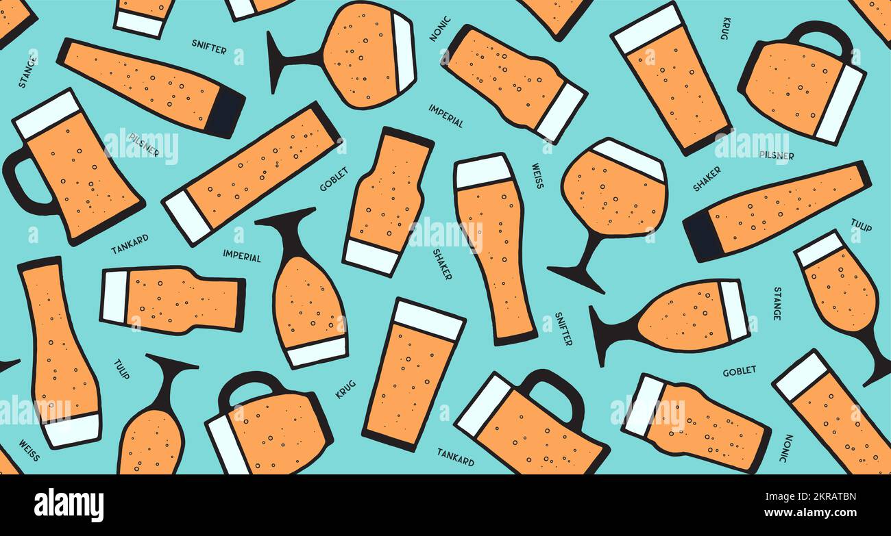 Seamless pattern, beer placemat. Seamless pattern with beer glassware