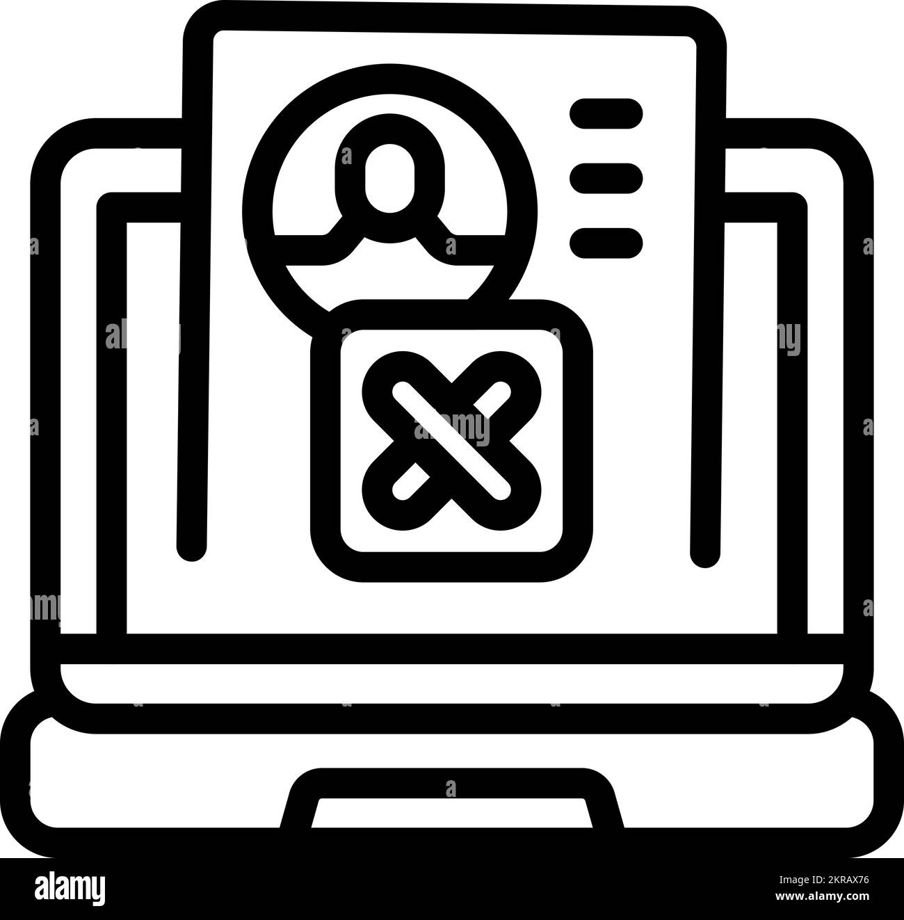 Laptop account icon outline vector. Web deleting. Avatar network Stock Vector