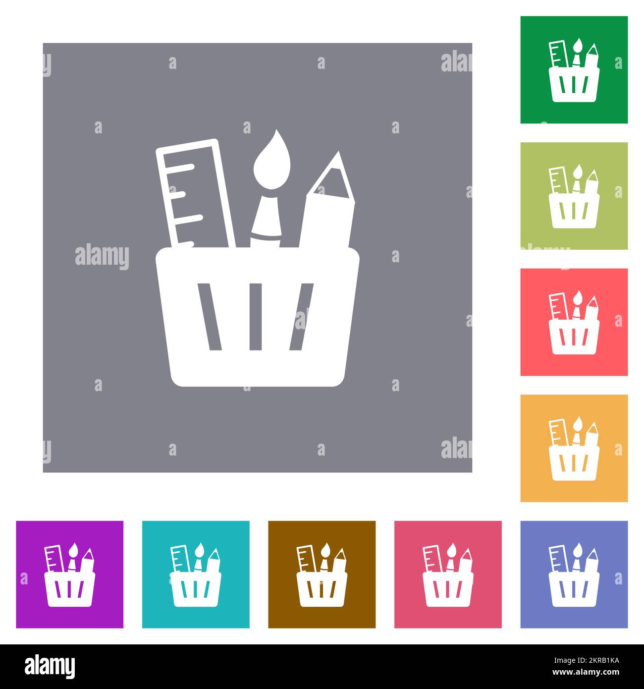 Drawing tools solid flat icons on simple color square backgrounds Stock ...