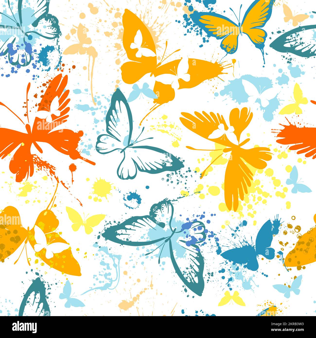 Seamless pattern of butterflies from watercolor blots. Bright ...