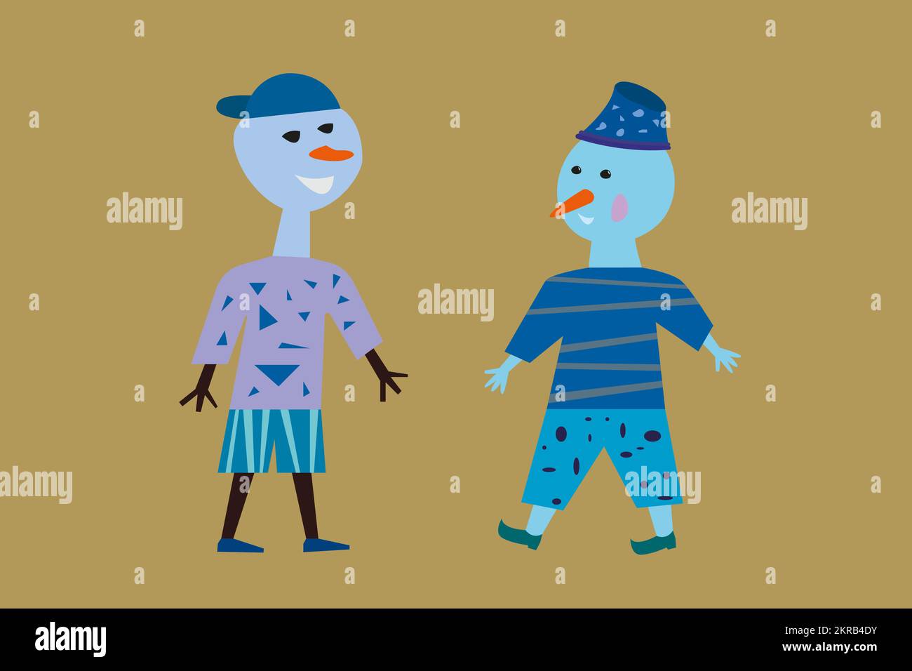 Set of christmas snowmans in scarf and hat flat style. Cute characters ...