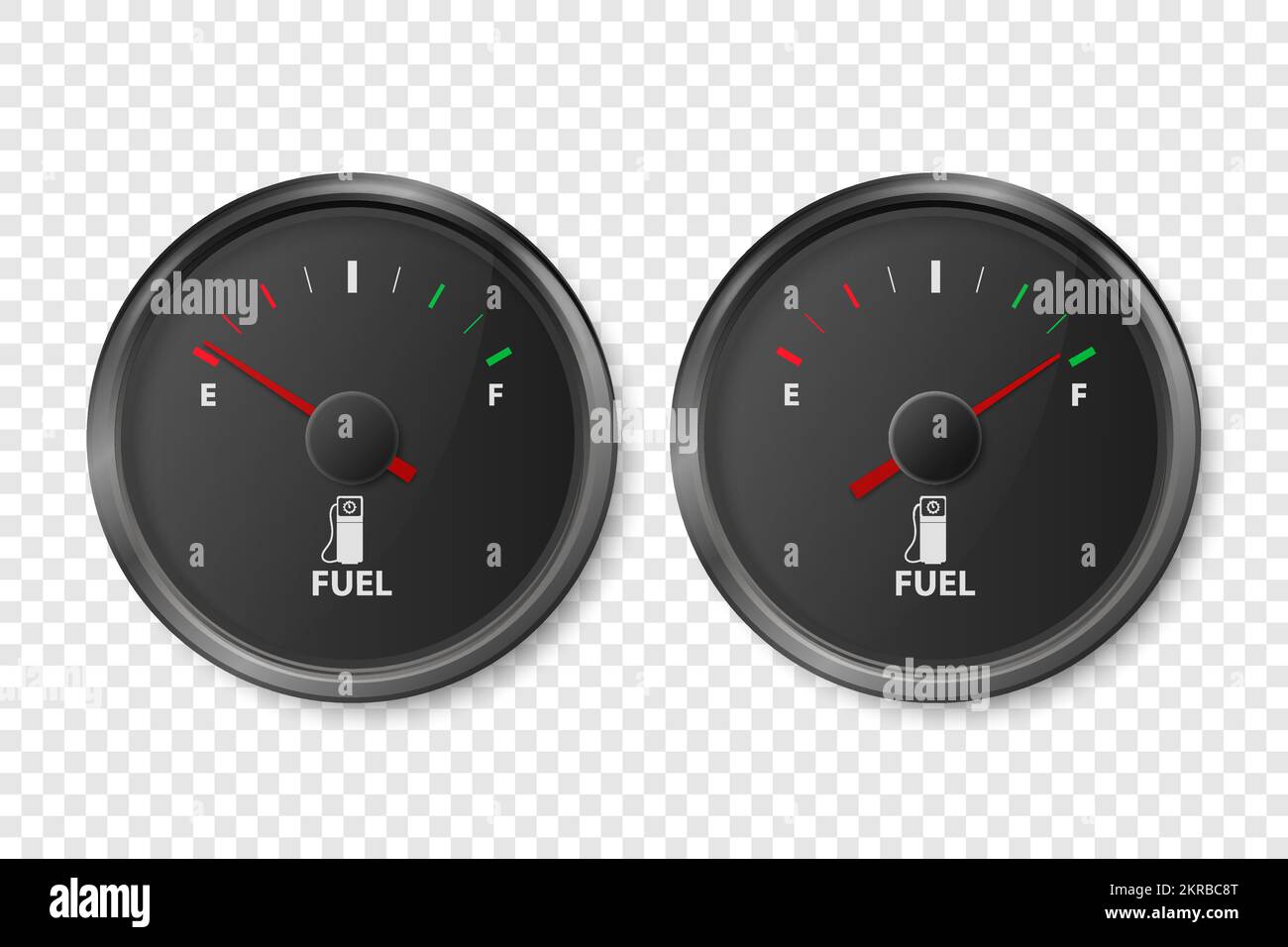 Vector 3d Realistic Black Gas Fuel Tank Gauge, Oil Level Bar Set