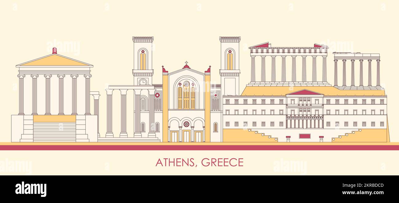 Cartoon Skyline panorama of city of Athens, Greece - vector illustration Stock Vector
