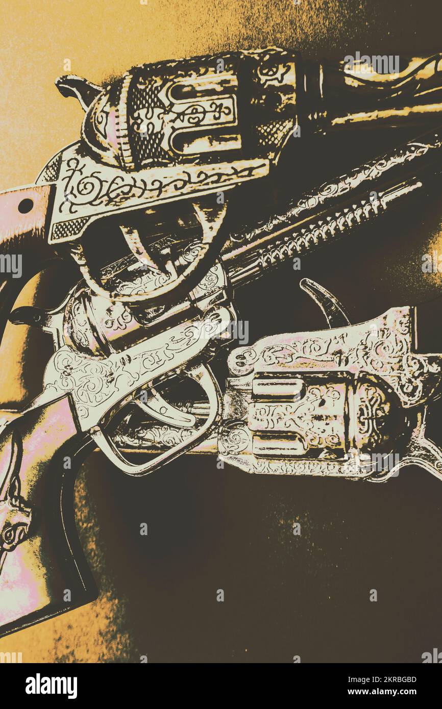 Historic memories on a wild western set of toy sheriff guns in classic