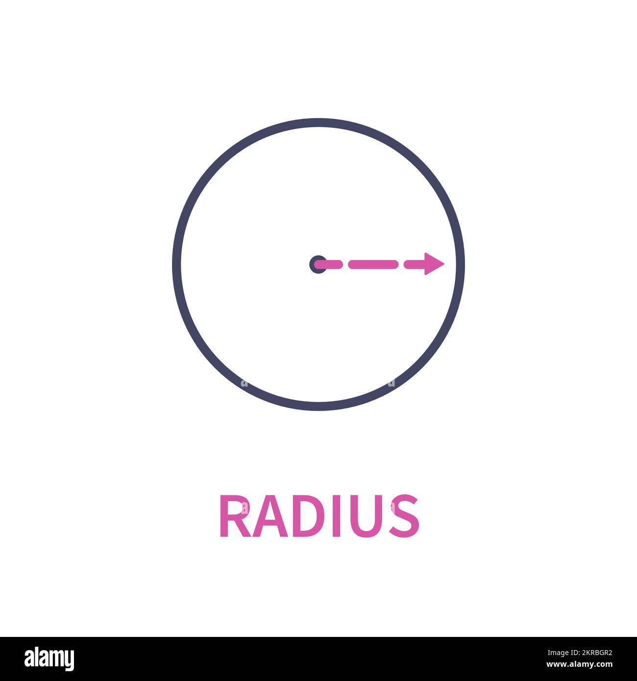 Radius circle icon. Distance measurement tool. Line from the center to
