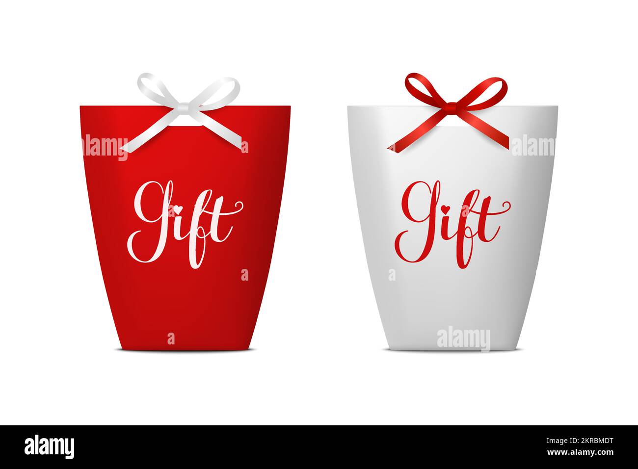 Vector 3d Realistic Red and White Paper Gift Bag, Box for Birthday or