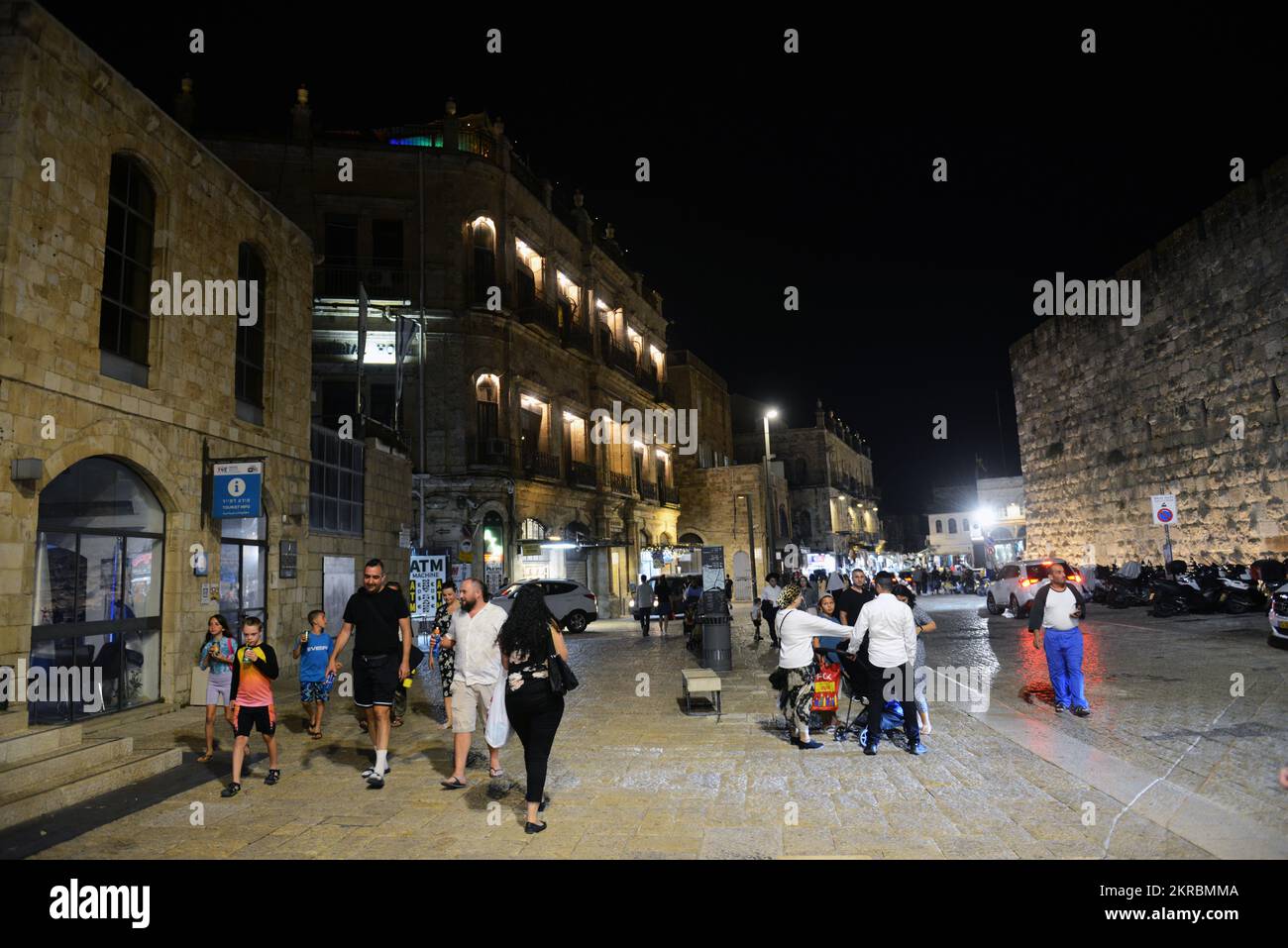 Omar Ibn ElKhattab Sq. near Jaffa gate in the old city of Jerusalem at night time Stock Photo