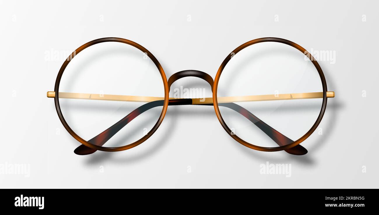 Vector 3d Realistic Round Frame Glasses Icon Isolated. Leopard Frame. Transparent Sunglasses for Women and Men, Accessory. Optics, Lens, Vintage Stock Vector