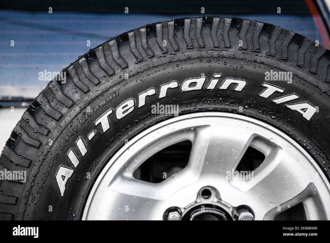 AllTerrain t.a. tyre on an on the back door of an SUV as a spare tire Stock Photo Alamy