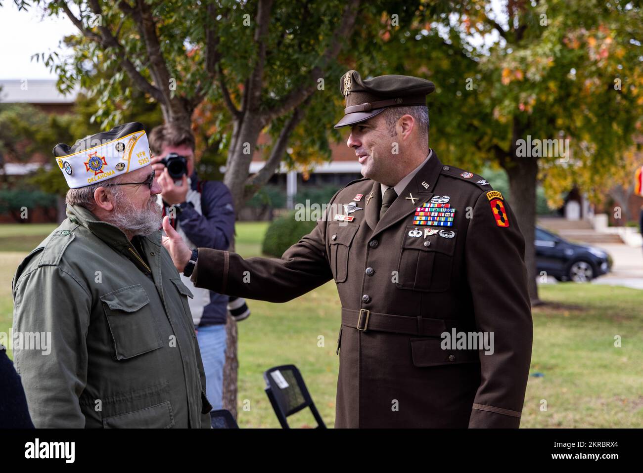Col. Michael Stewart, 434th Field Artillery Brigade commander, greets Veterans at Cameron University's Veterans Day Ceremony Nov. 11. Stewart was the keynote speaker for the event. Stock Photo