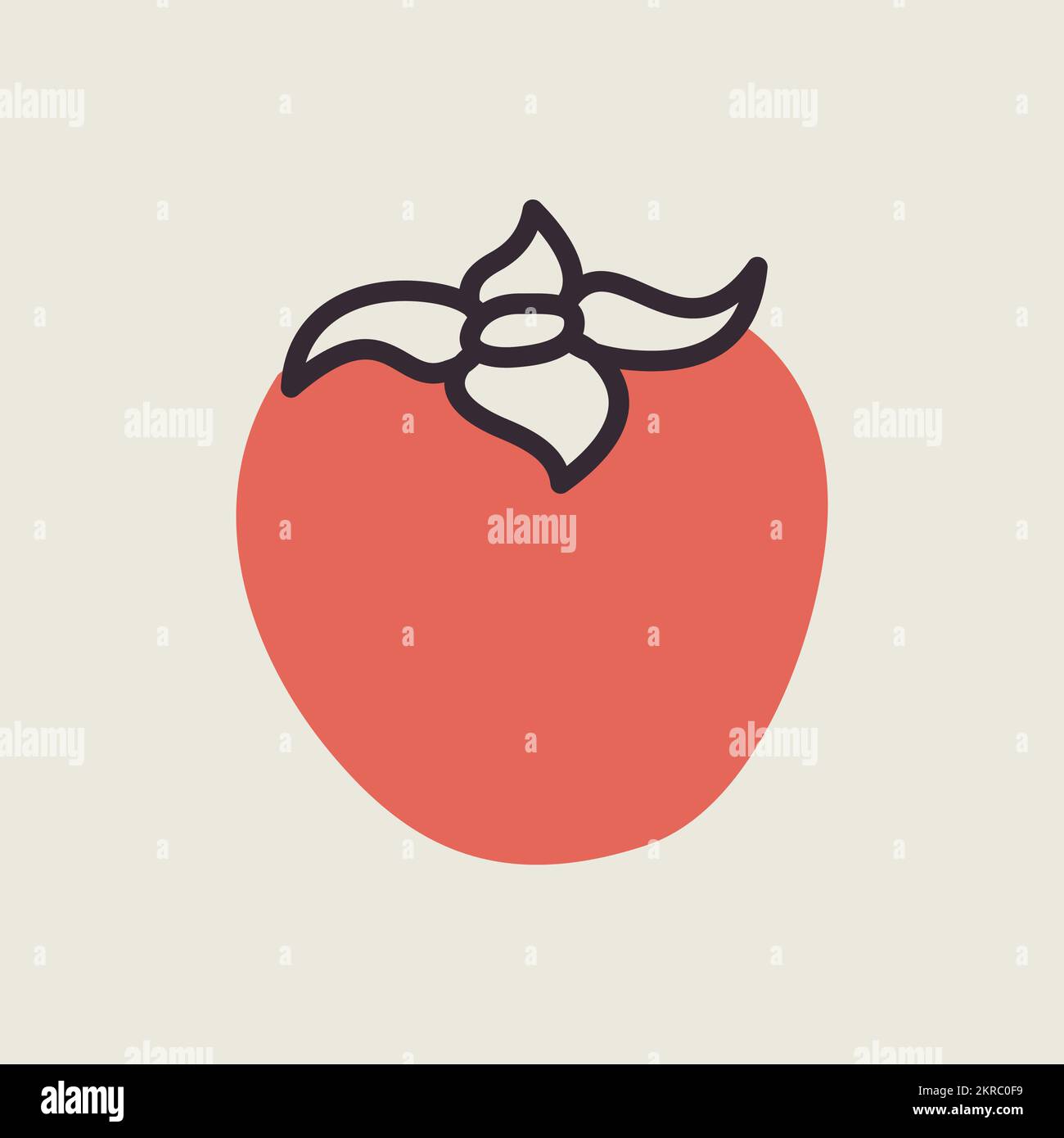 Persimmon, kaki or sharon fruit vector icon. Graph symbol for food and ...