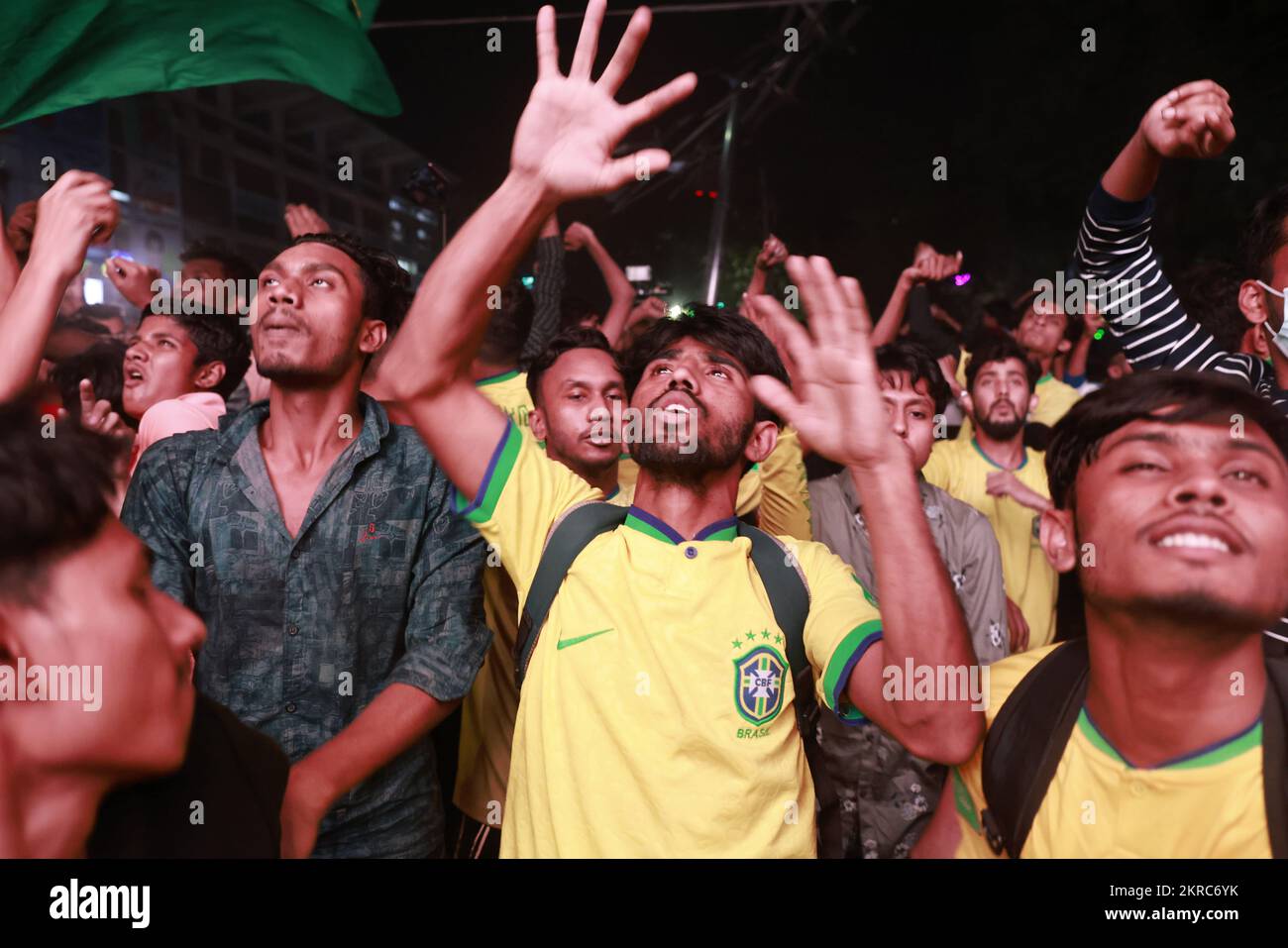Dhaka, Bangladesh. 29th Nov, 2022. Football lovers from watch the live stream of the Brazil-Switzerland match in Qatar World Cup on the big screen at Dhaka University campus, in Dhaka, Bangladesh, November 28, 2022. (Credit Image: © Suvra Kanti Das/ZUMA Press Wire) Stock Photo