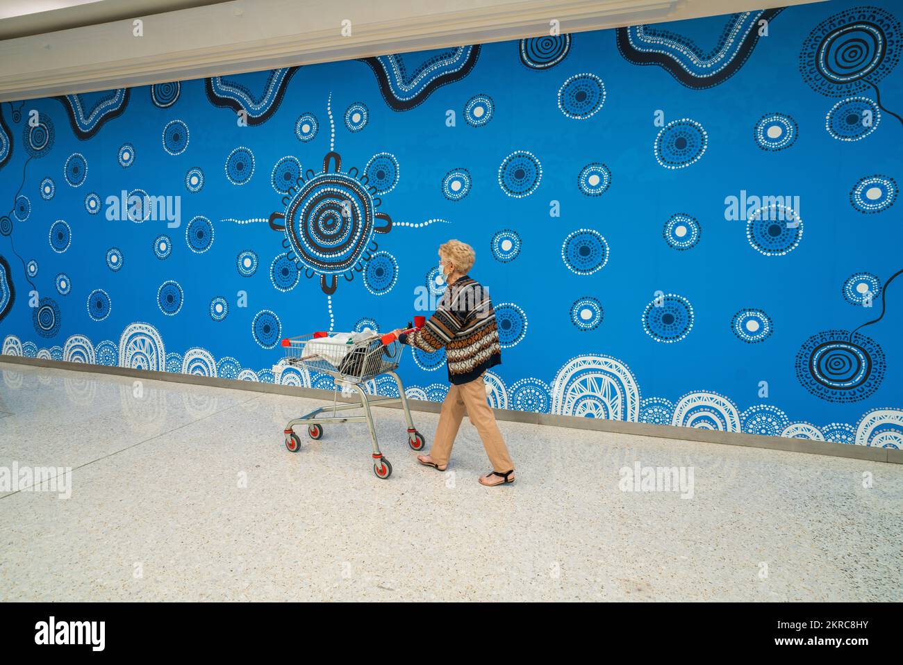 Aboriginal artwork in Westfield Mall, Adelaide, SA, Australia Stock