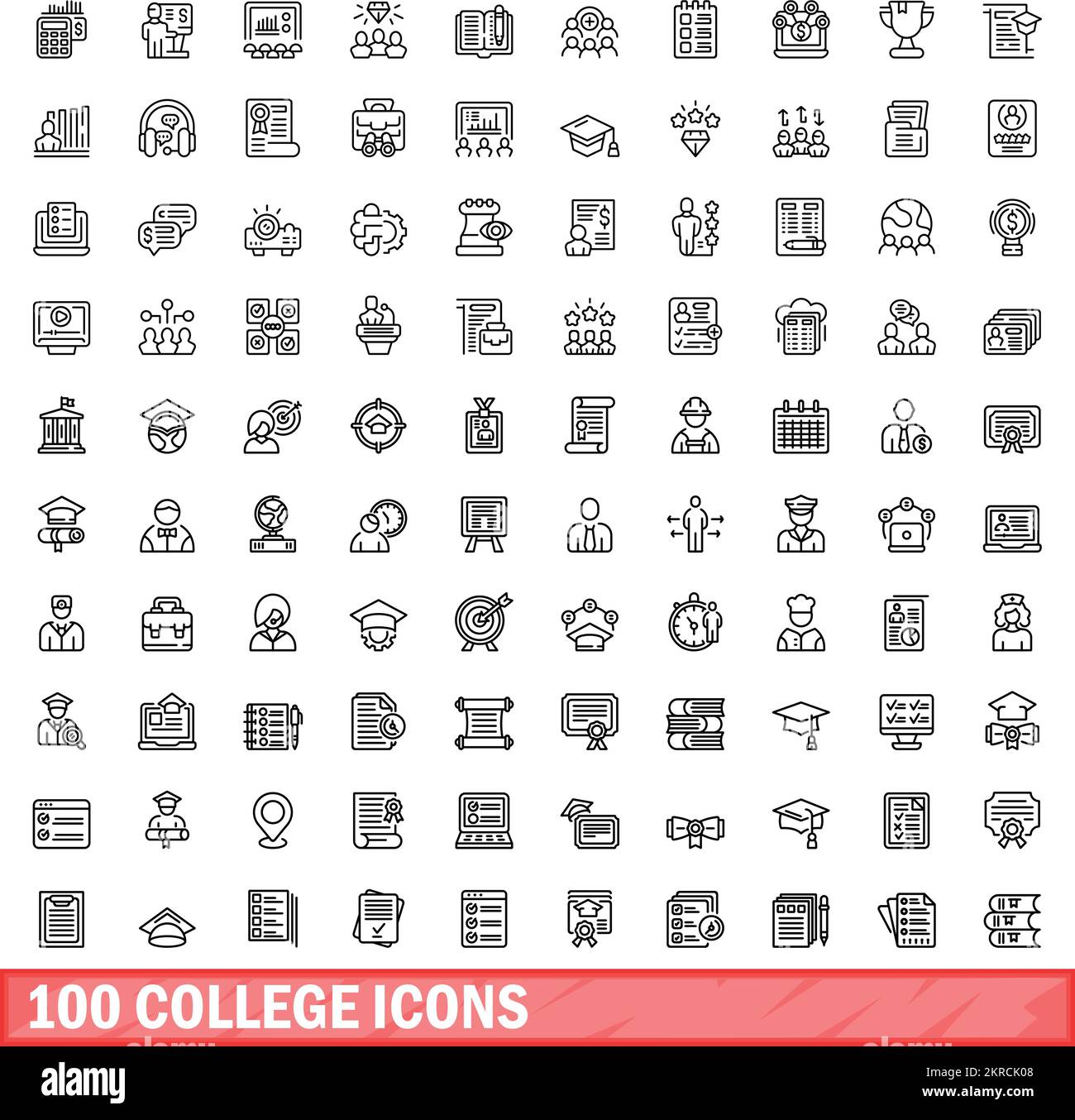 100 college icons set. Outline illustration of 100 college icons vector ...