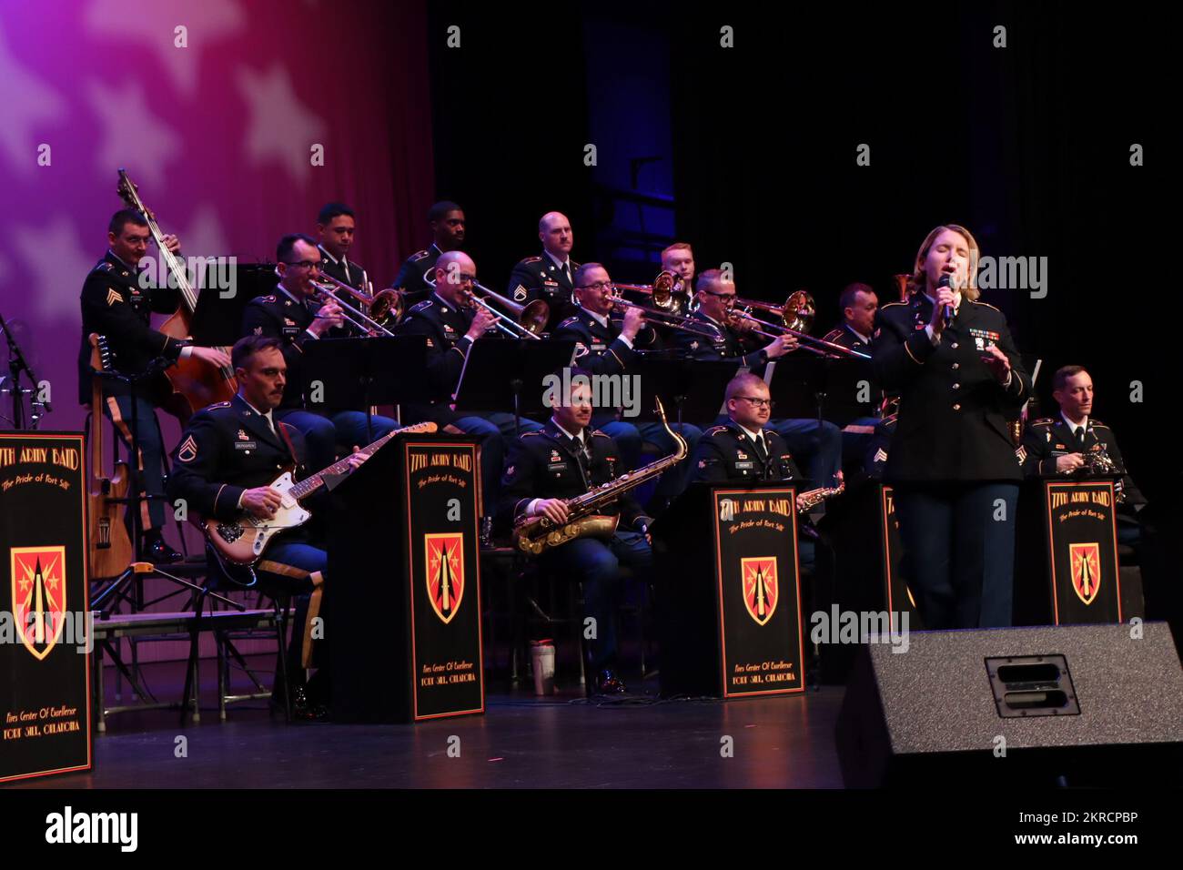 Spc.Brittany Simmons, a vocalist with Fort Sill's 77th Army Band, entertains crowds with her renditions of the services songs during the band's Salute to Veterans Concert Sunday, Nov. 13. Stock Photo