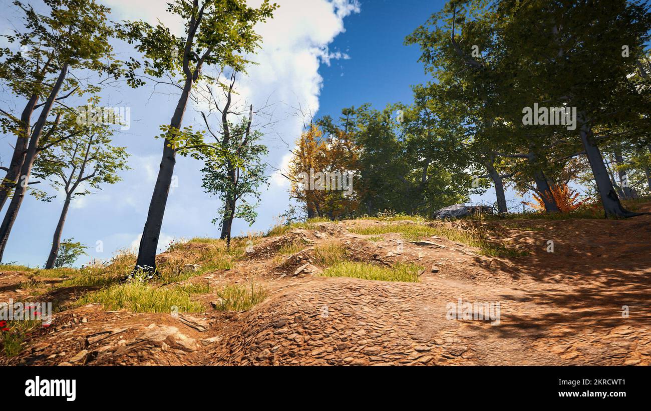 3D rendering. An immersive natural environment. Landscape to illustrate ...