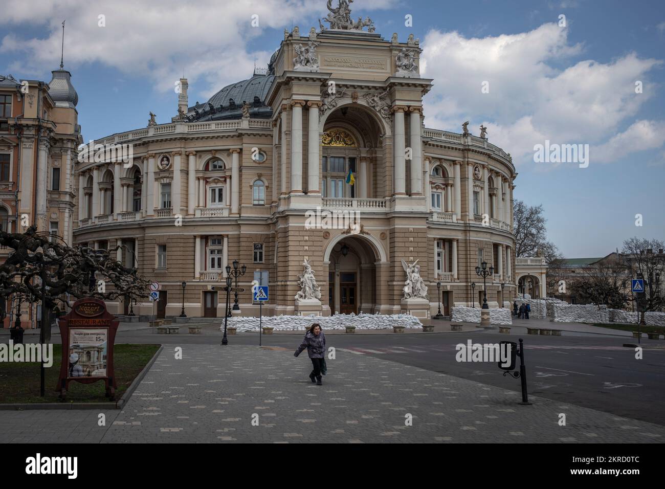 A barricaded Odesa is pictured on April 5, 2022, southern Ukraine. Stock Photo