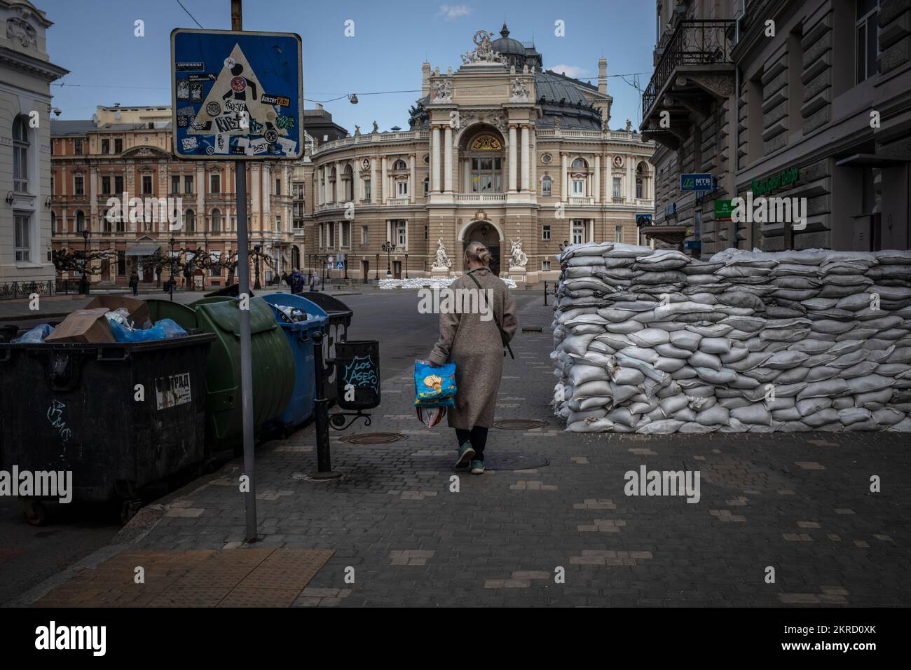 A barricaded Odesa is pictured on April 5, 2022, southern Ukraine. Stock Photo