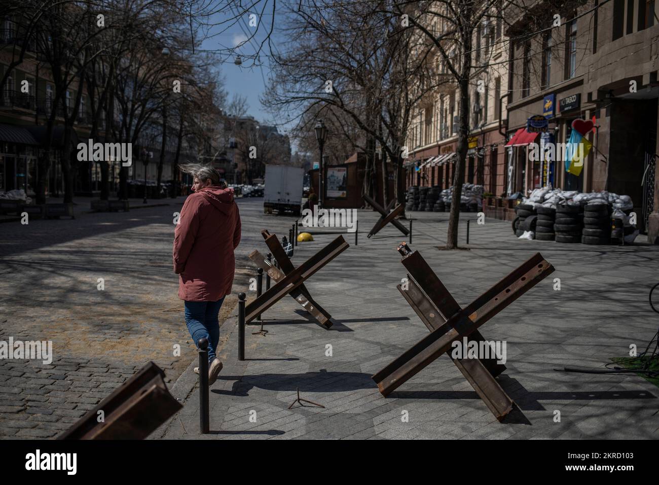 A barricaded Odesa is pictured on April 5, 2022, southern Ukraine. Stock Photo