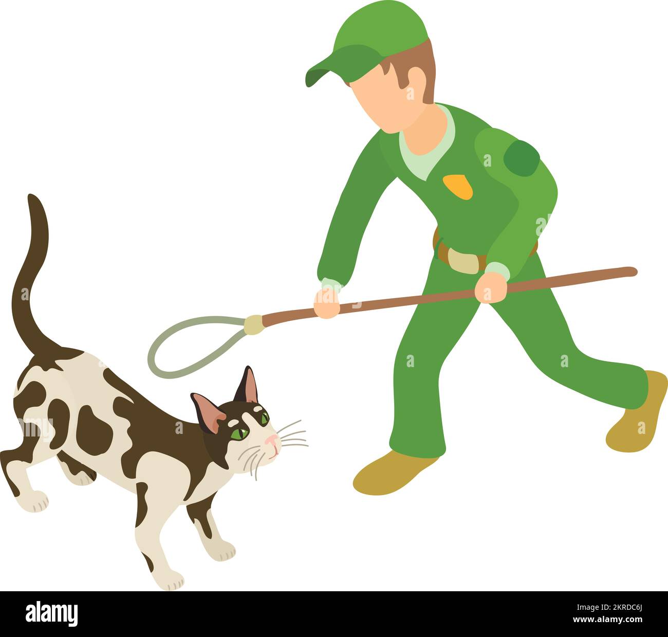 Cat trapping icon isometric vector. Man with noose for trapping domestic animal. Pet catchment