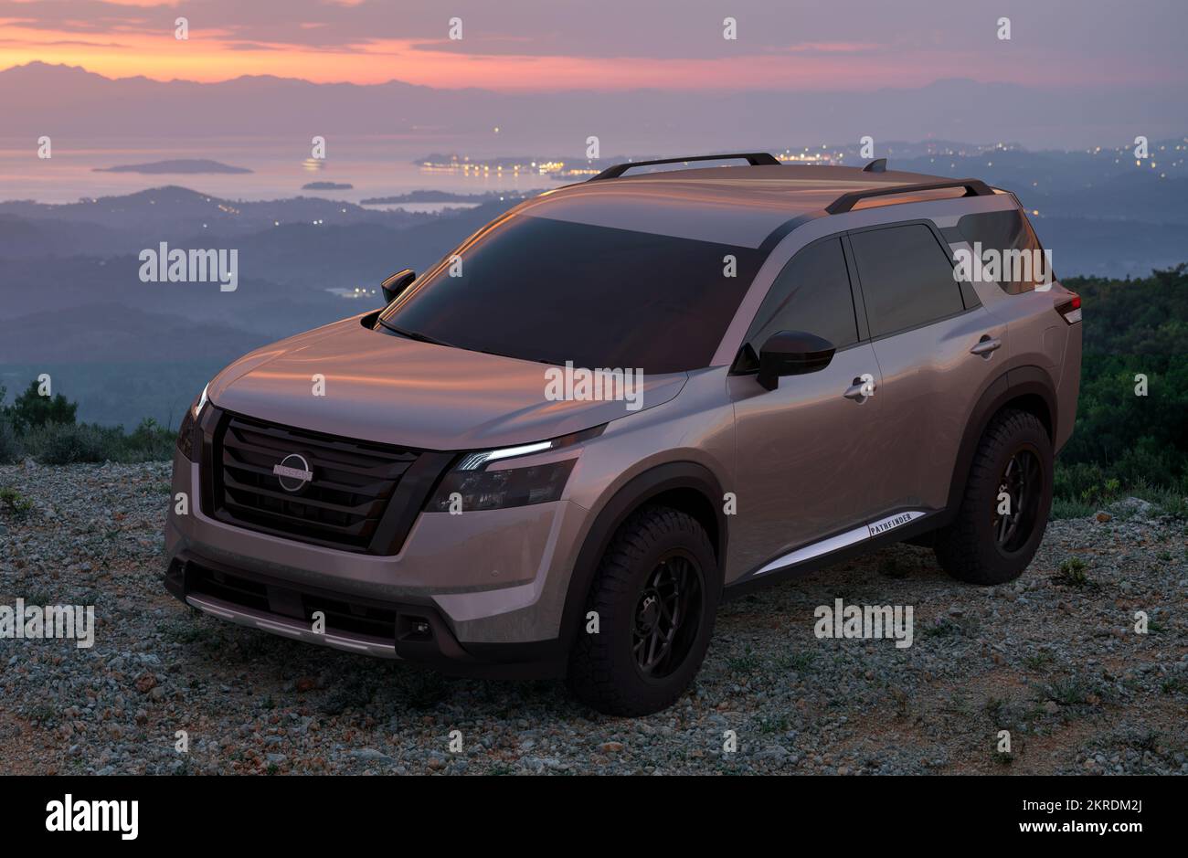 Nissan Pathfinder in de wildernis Stock Photo