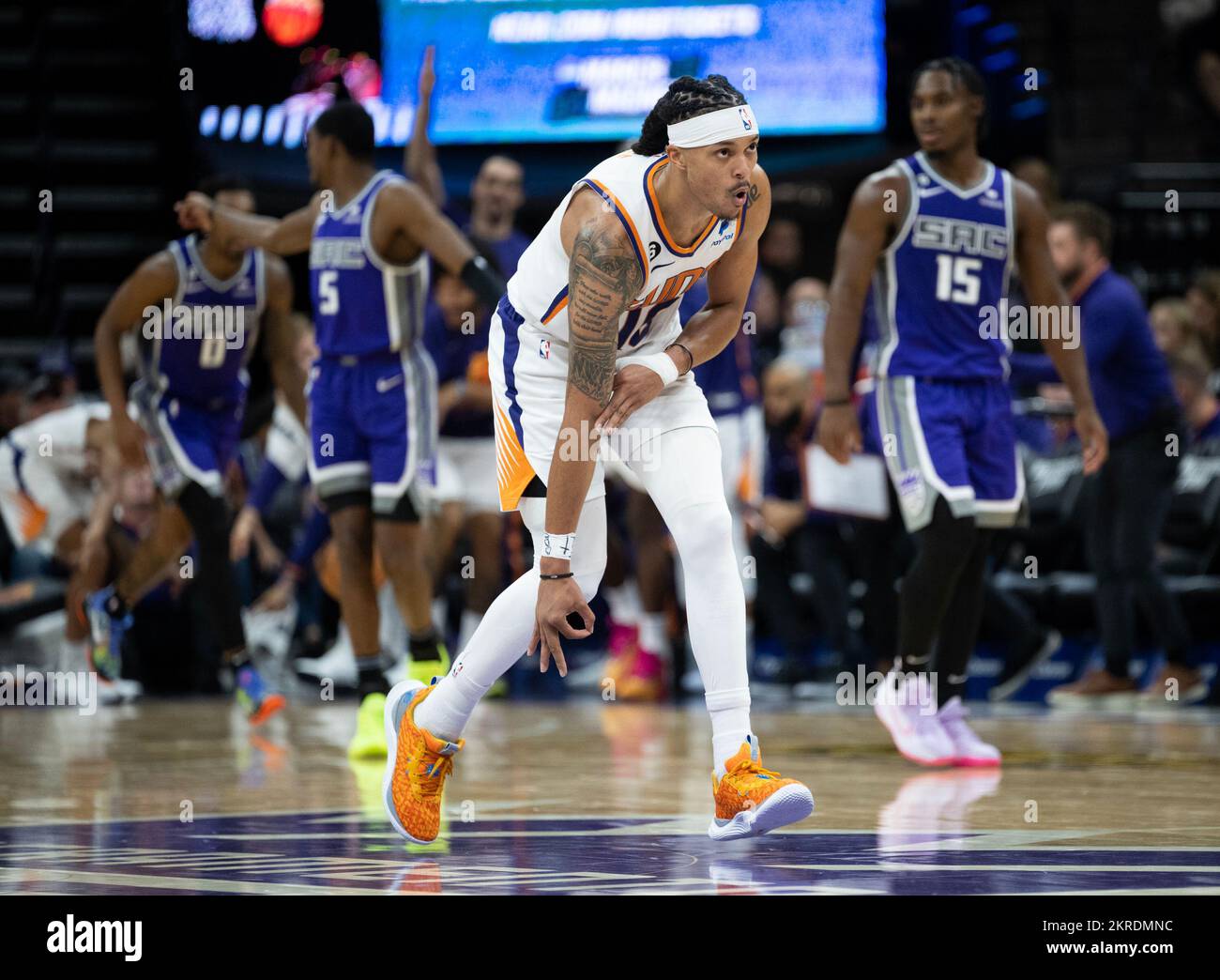 A view of the shoes of Phoenix Suns guard Damion Lee (10) during