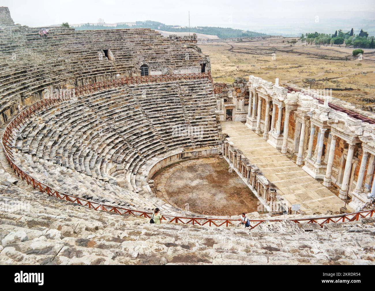 Denizli, Turkey - Sept 2017: The theater ruins of the ancient Phrygian city Hierapolis in Pamukkale Stock Photo