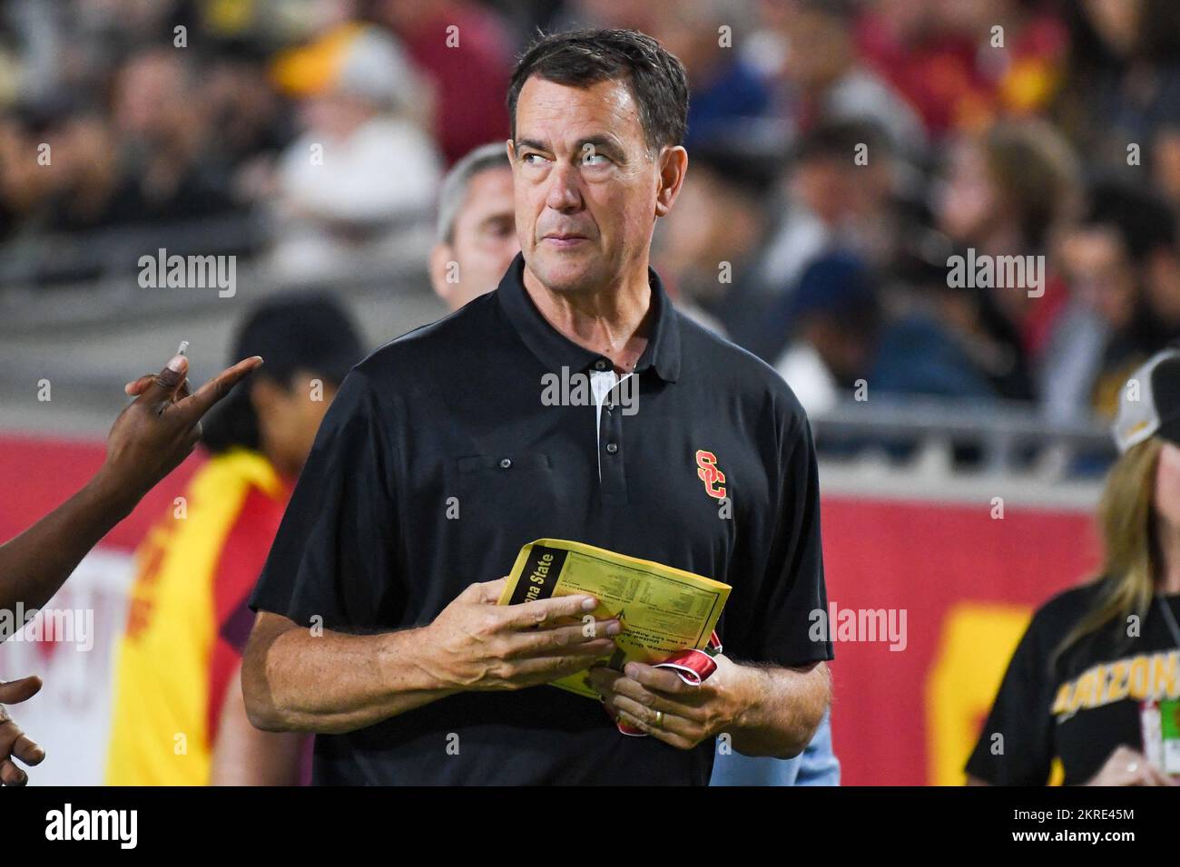 USC Director of Athletics Mike Bohn looks on during an NCAA football game, Saturday, Oct. 1, 2022, in Los Angeles. The USC Trojans defeated Arizona St Stock Photo