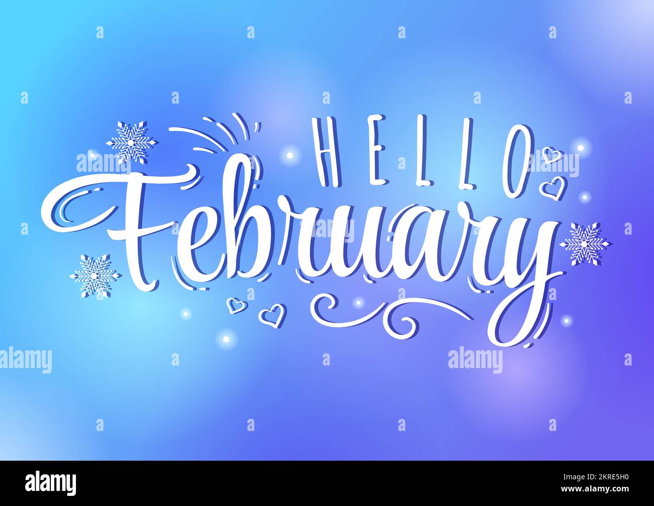 Hello February Month with Flowers, Hearts, Leaves and Cute Lettering