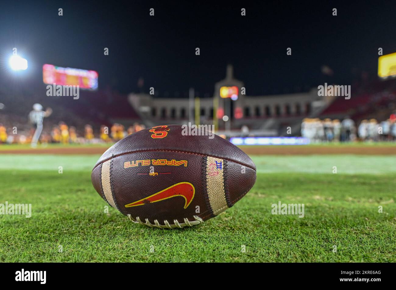 Detailed view of a Nike Vapor Elite football during an NCAA football game between the Southern California Trojans and the Arizona State Sun Devils, Sa Stock Photo