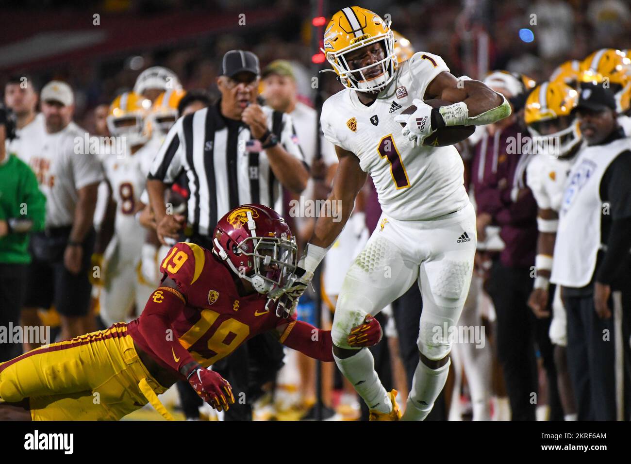 Arizona State Sun Devils running back Xazavian Valladay (1) runs with the ball during an NCAA football game against the Southern California Trojans, S Stock Photo