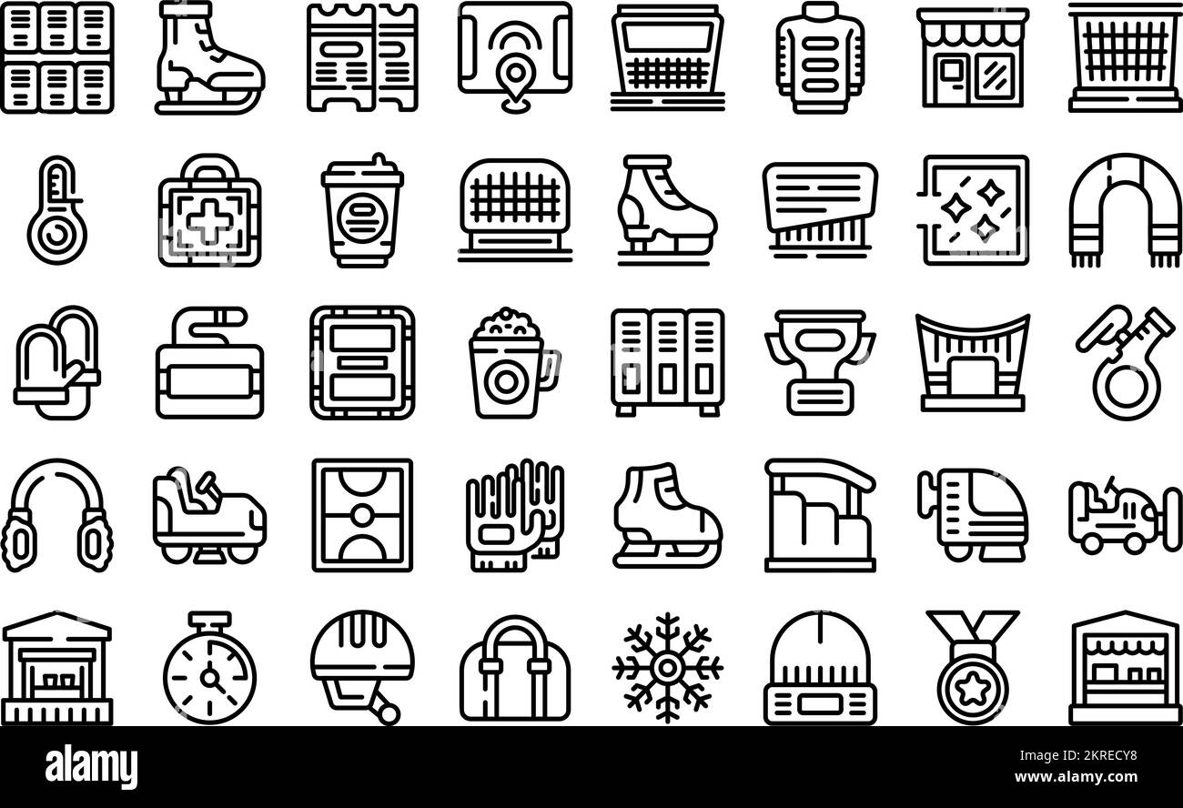 Ice rink icons set outline vector. Ice activity. Rink skate Stock