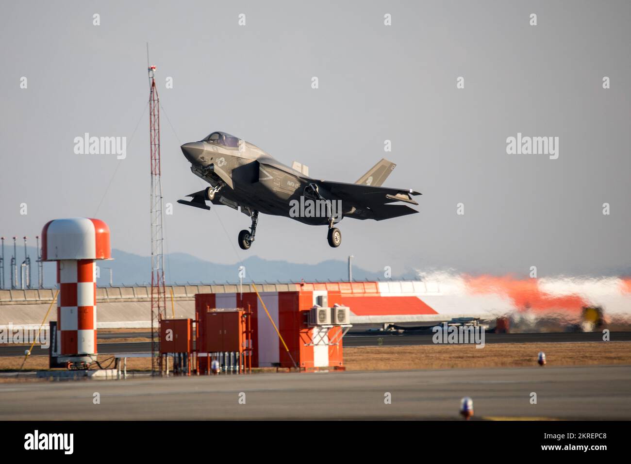 A U.S. Marine Corps F-35B Lightning II aircraft with Marine Fighter Attack Squadron 121 takes off from Marine Corps Air Station Iwakuni, Japan, in support of exercise Keen Sword 2023, Nov. 15, 2022. Keen Sword is a biennial exercise designed to enhance Japan-U.S. readiness, interoperability, and bilateral relations while demonstrating U.S. resolve to support the security interests of allies and partners in the Indo-Pacific region. Stock Photo