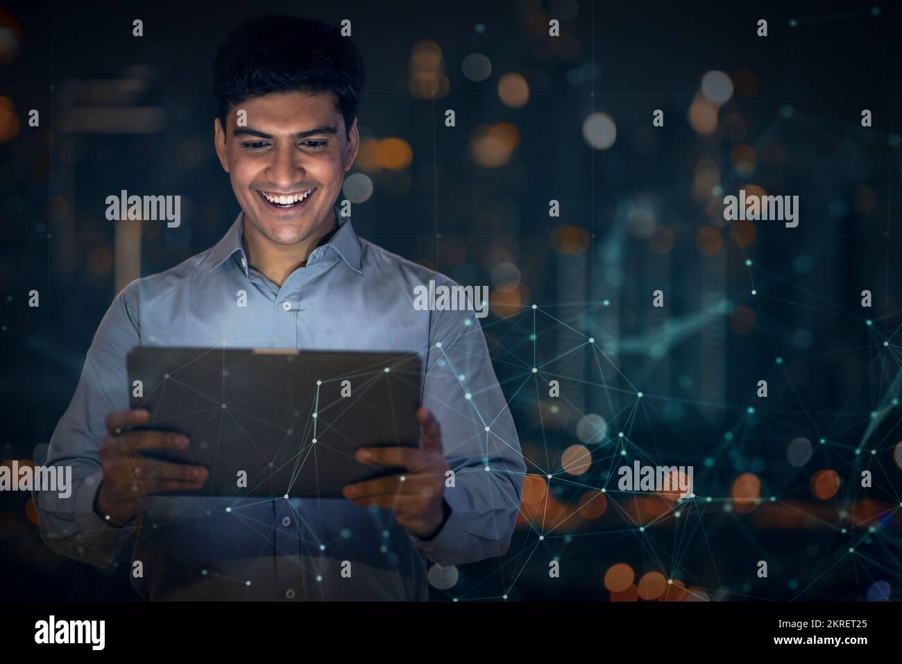 Digital Composite Image Of Businessman Using a digital tablet Stock Photo
