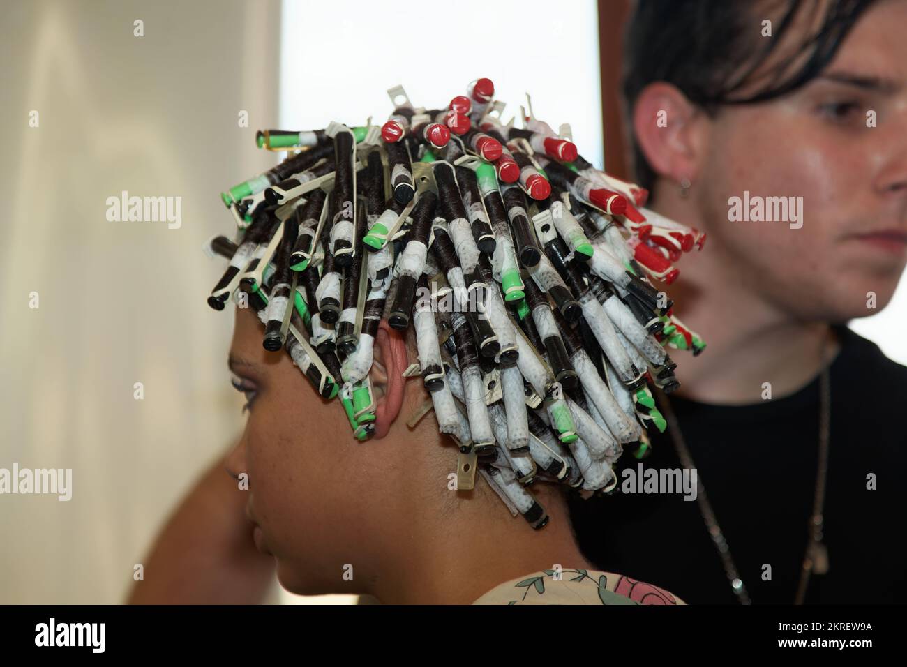 The work behind the scene for fashion hair show and celebrities. Entertainment celebrities need time to prepare for the show. Stock Photo