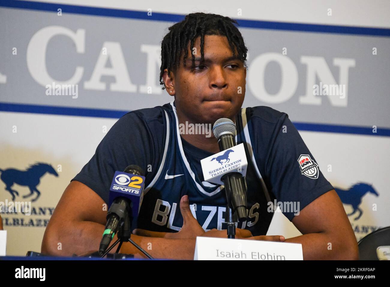 Isaiah Elohim during Sierra Canyon basketball media day on Wednesday, Oct. 12, 2022, in Chatsworth, Calif. (Dylan Stewart/Image of Sport) Stock Photo