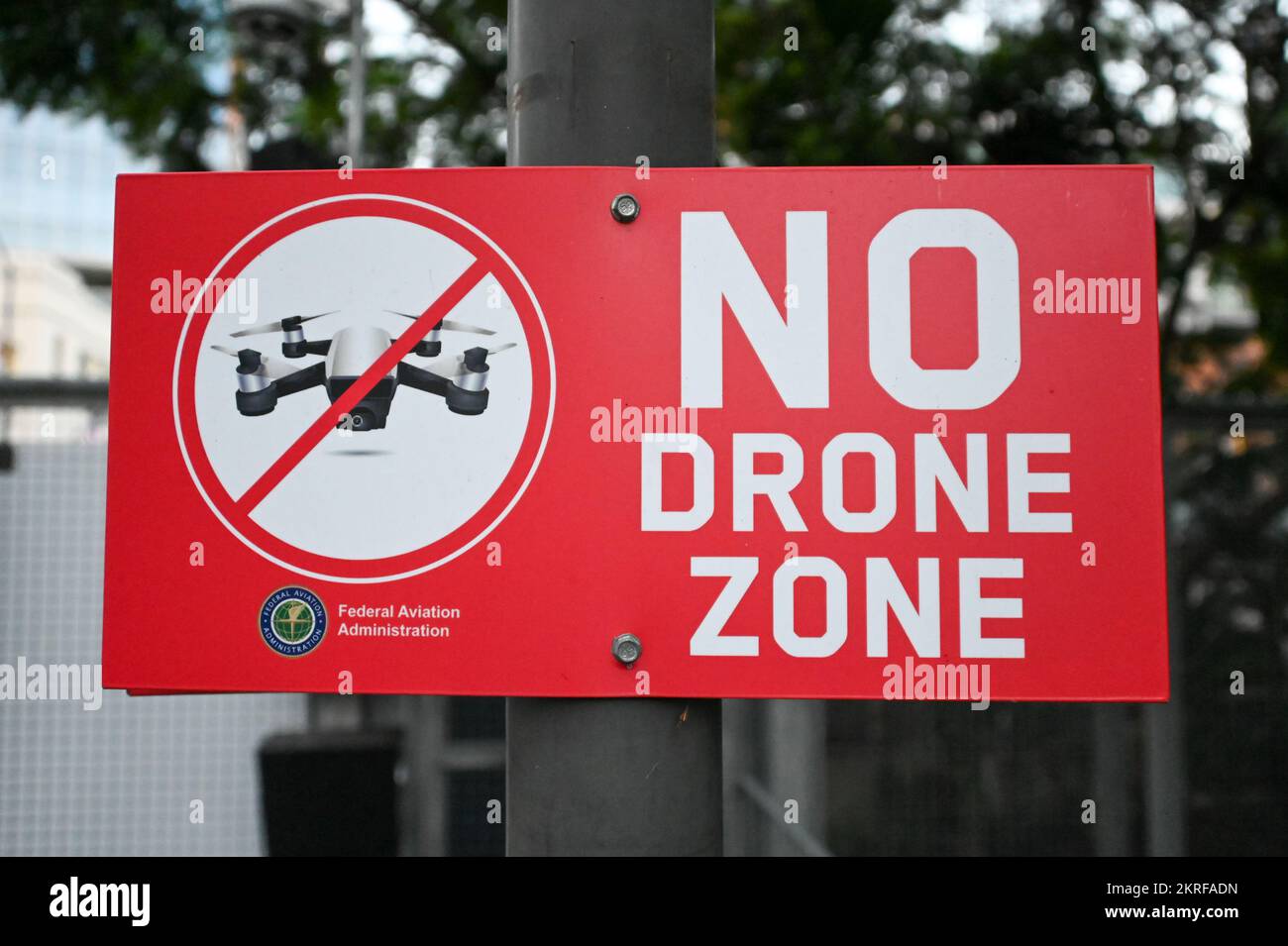 No Drone Zone signage from the Federal Aviation Administration (FAA) is seen near Petco Park on Monday, Oct. 24, 2022, in San Diego. (Dylan Stewart/Im Stock Photo
