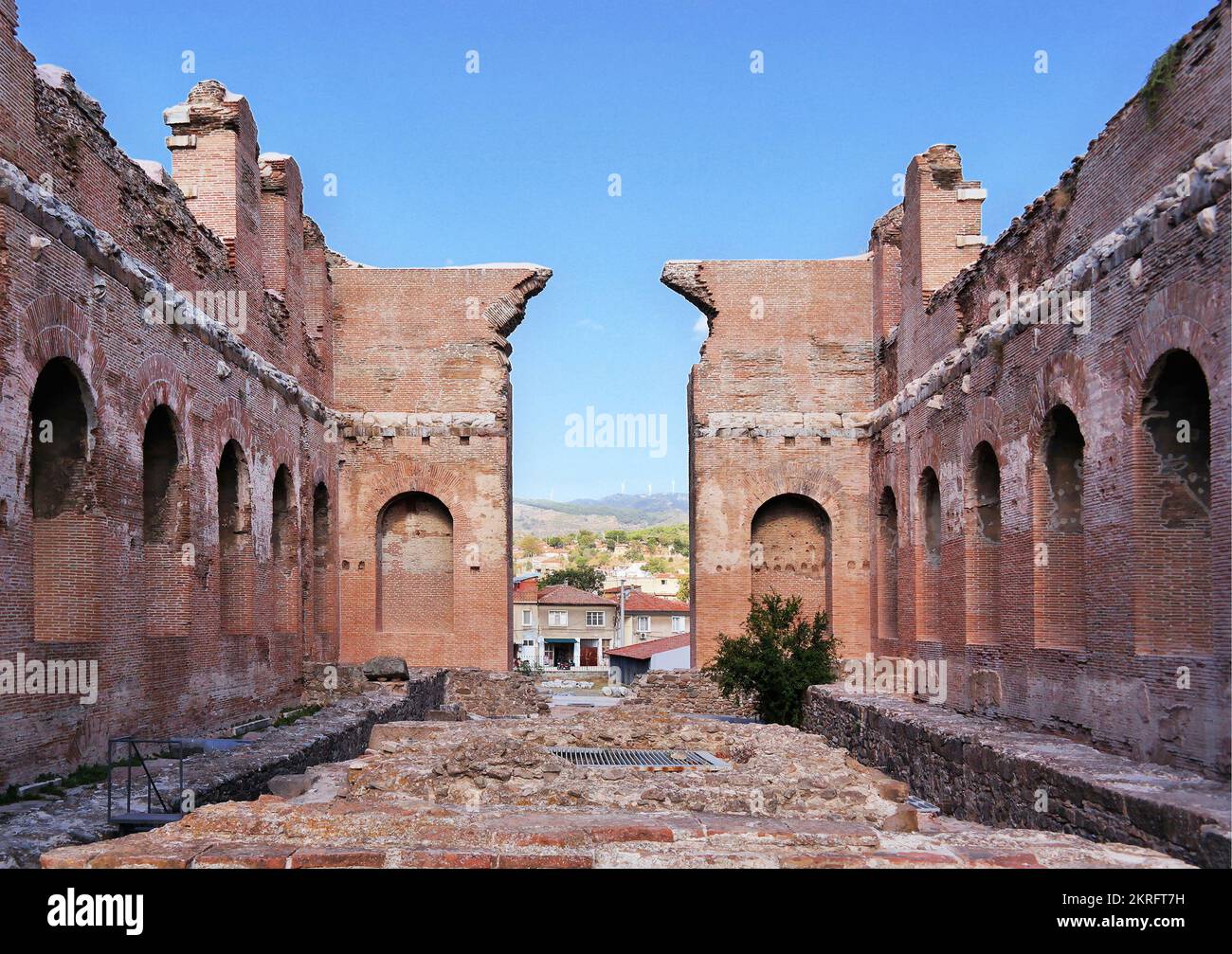 Bergama, Turkey, Sep.2018: Inside view of The Red Basilica, also called the Red Hall, Red Courtyard, is a monumental ruined temple in Pergamon Stock Photo