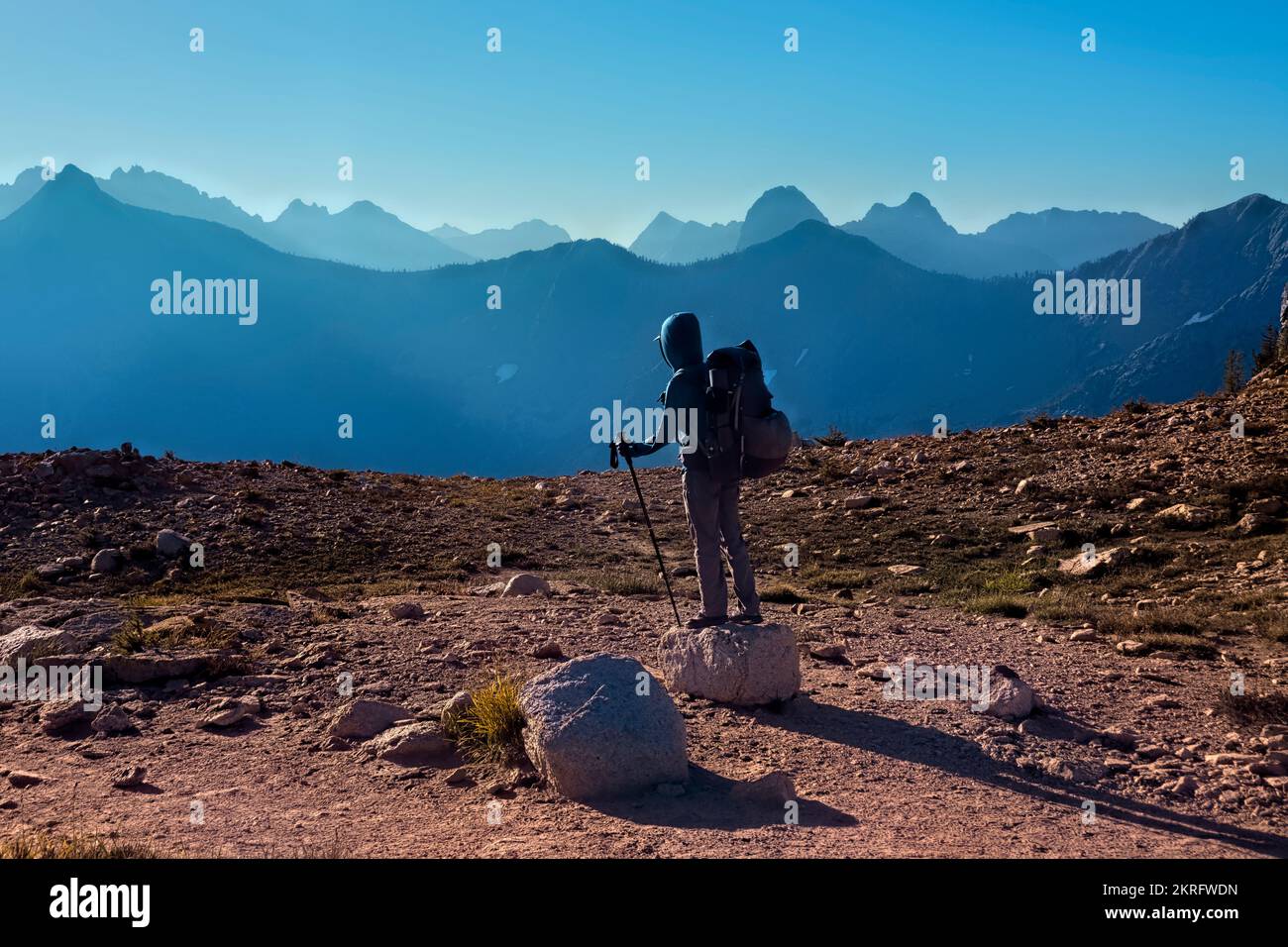 Liberty Bell and mountain silhouettes, Cutthroat Pass, Washington, USA Stock Photo