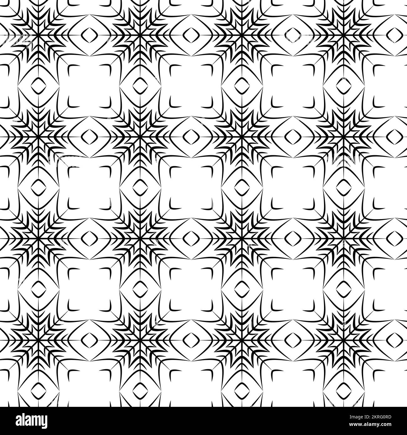 Endless pattern of Outline drawing abstract openwork snowflakes. Line art. Vector repeat texture. Isolate. Suitable for banner, postcard, brochure or greeting. Good for background, web, label. EPS Stock Vector