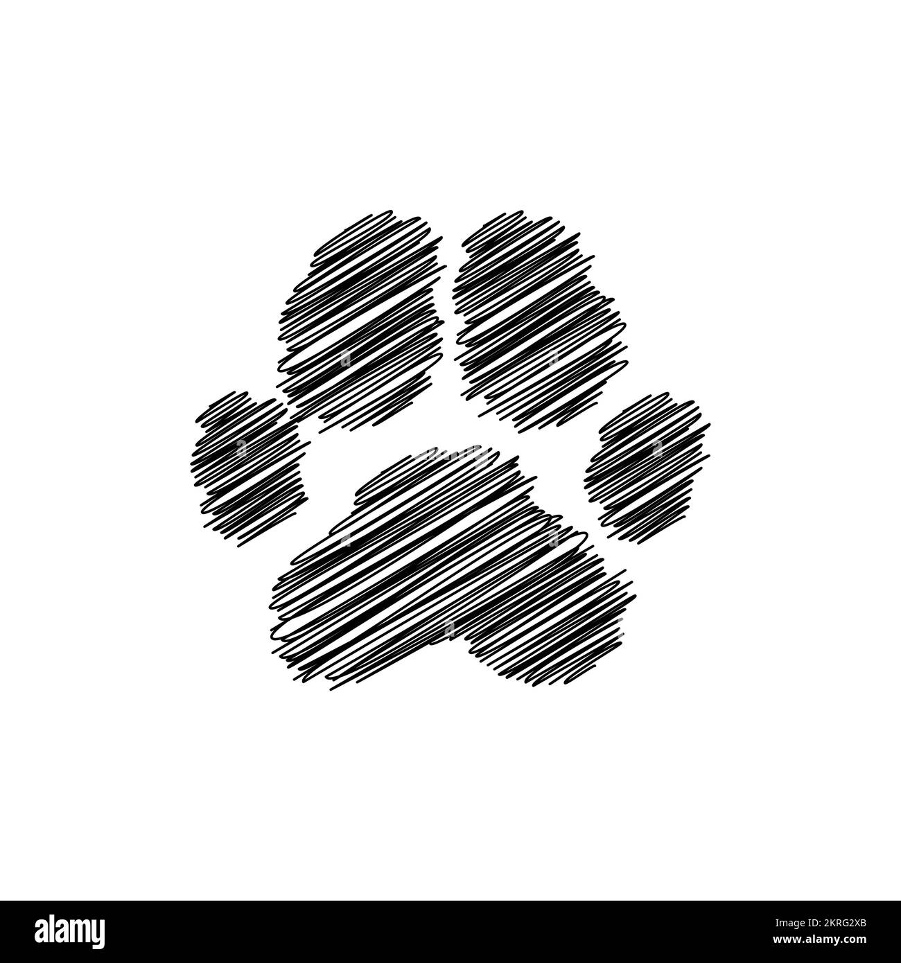 Dog paw print scribble drawing isolated vector. Dog paw doodle pattern isolated element Stock