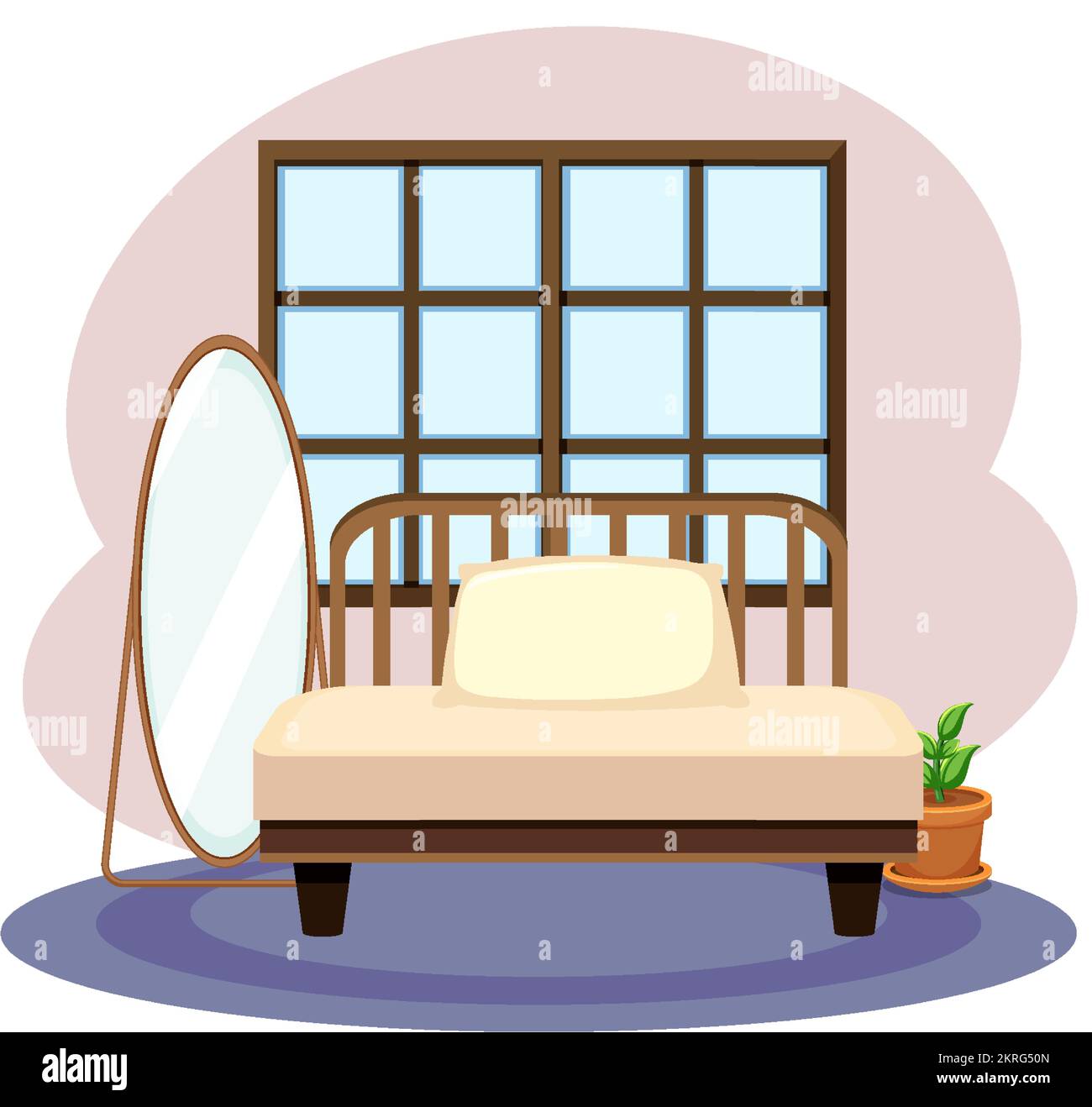 Bedroom scene isolated on white background illustration Stock Vector