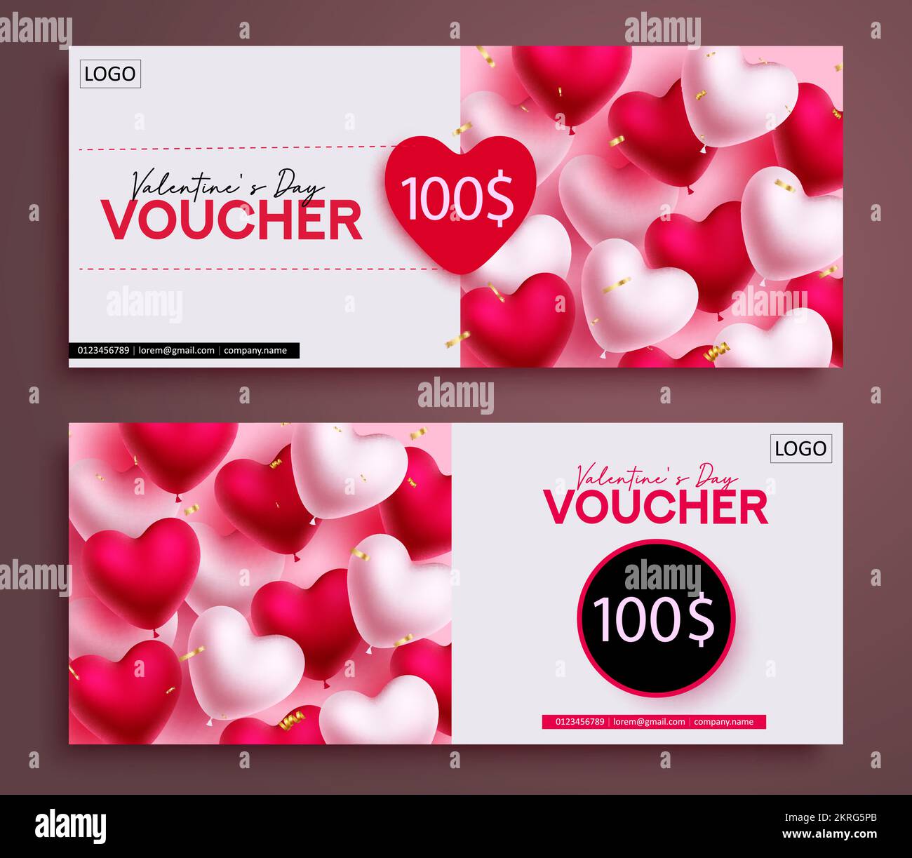 Valentine's day voucher set vector banner. Happy valentine's day