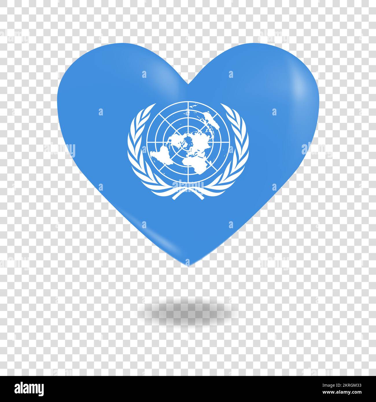 Volumetric heart of United Nations on checkered background denoting transparency, vector image Stock Vector