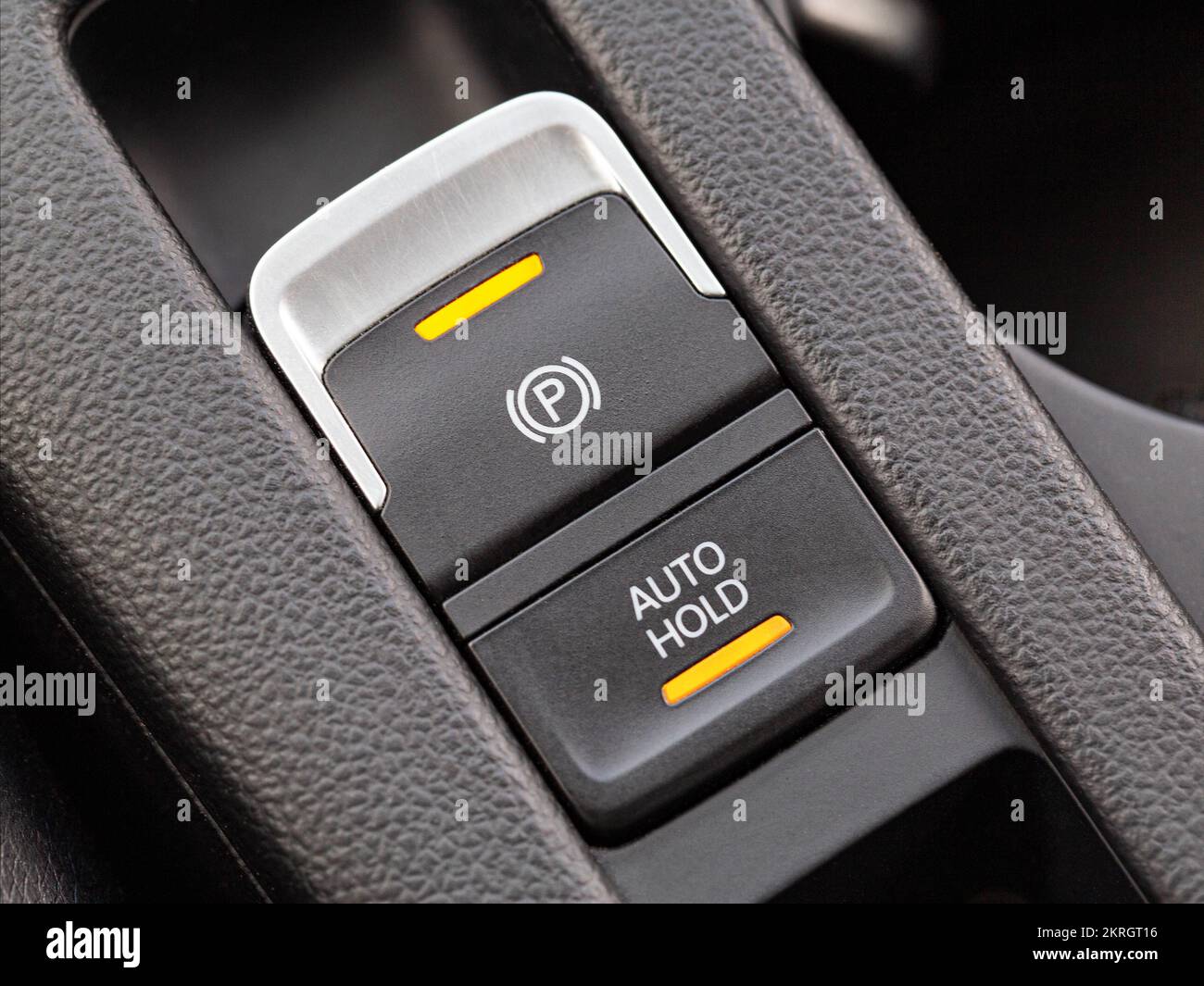 Modern handbrake parking brake system in the car and auto hold Stock